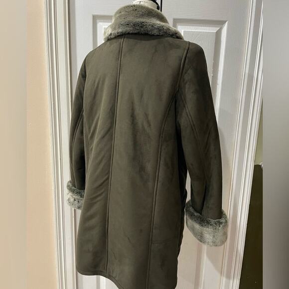 FEN-NELLI TRENCH COAT WINTER SZ 7/8 VINTAGE OLIVE GREEN PREPPY CHIC VERSATILE - Picture 3 of 16